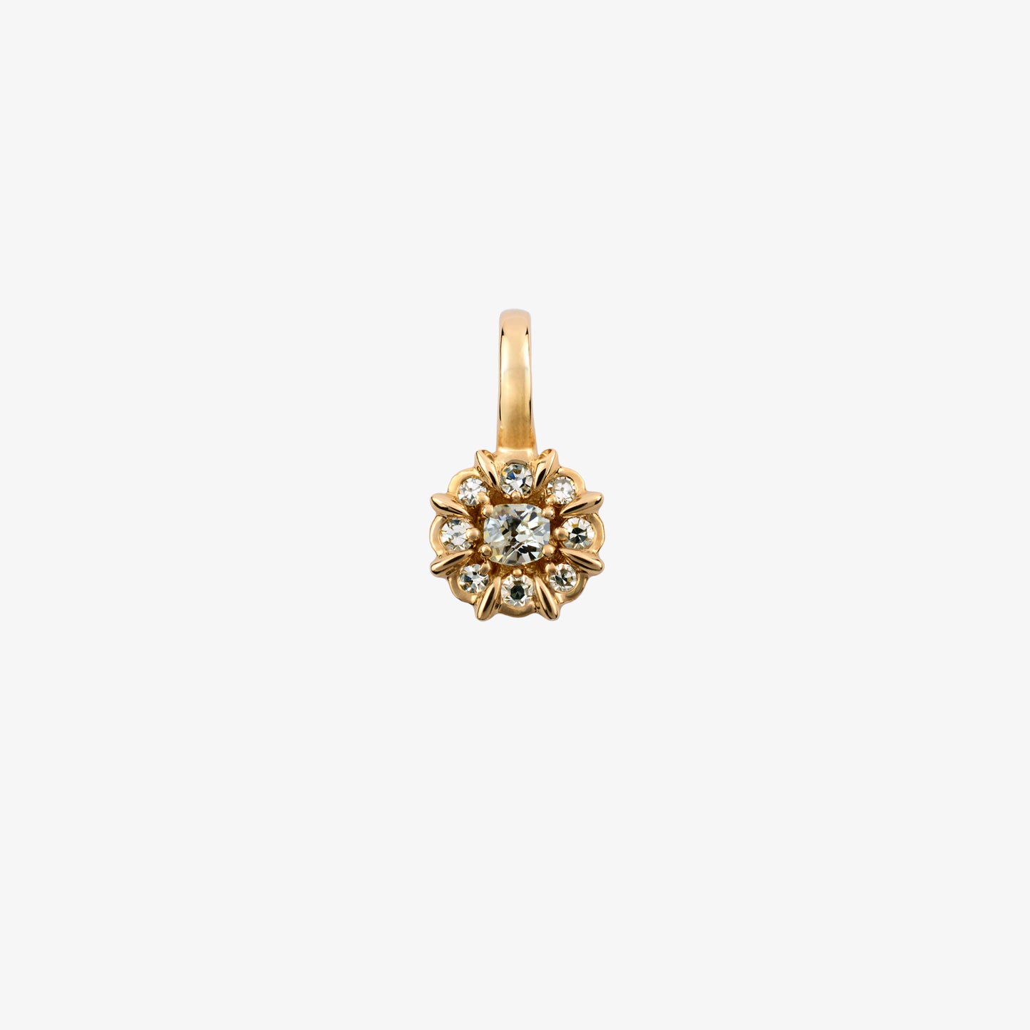 REVIVAL 0.22ctw Diamond Cluster Pendant with Antique Old Mine Cut Centre – 14K Yellow Gold