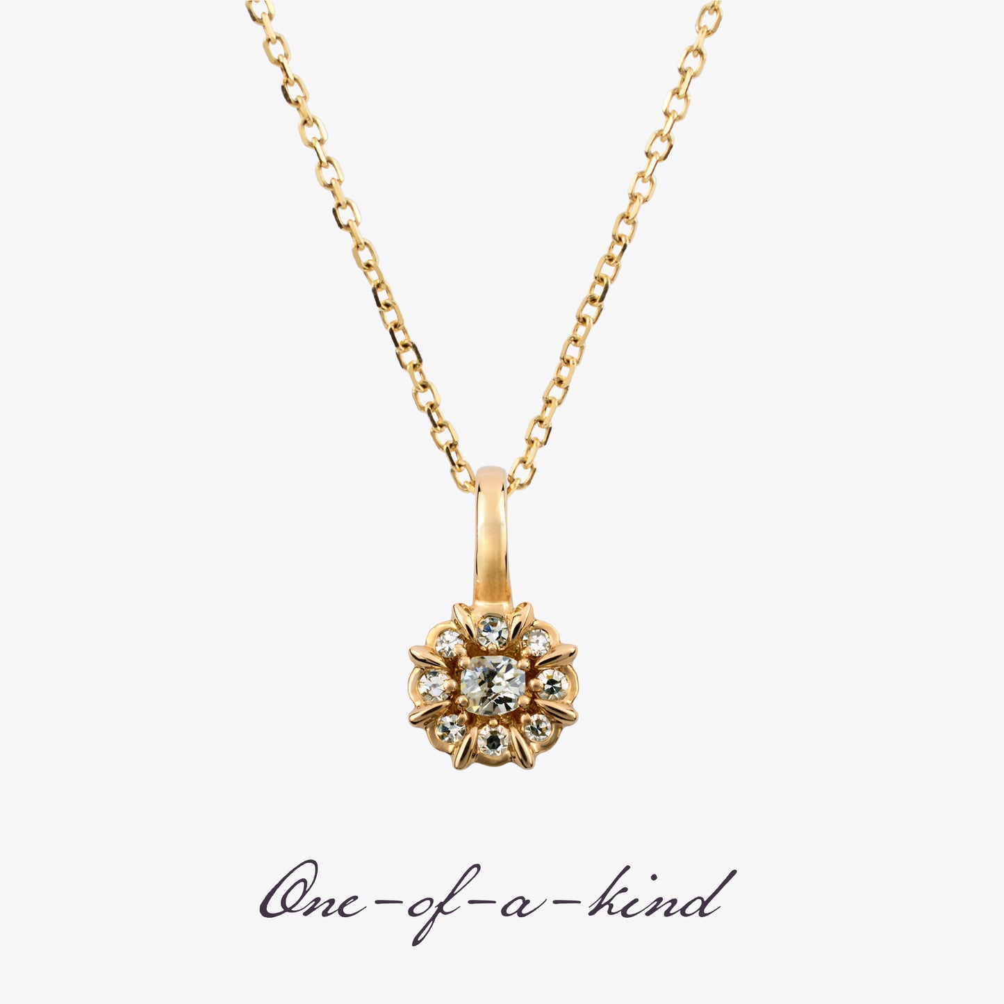 REVIVAL 0.22ctw Diamond Cluster Pendant with Antique Old Mine Cut Centre – 14K Yellow Gold