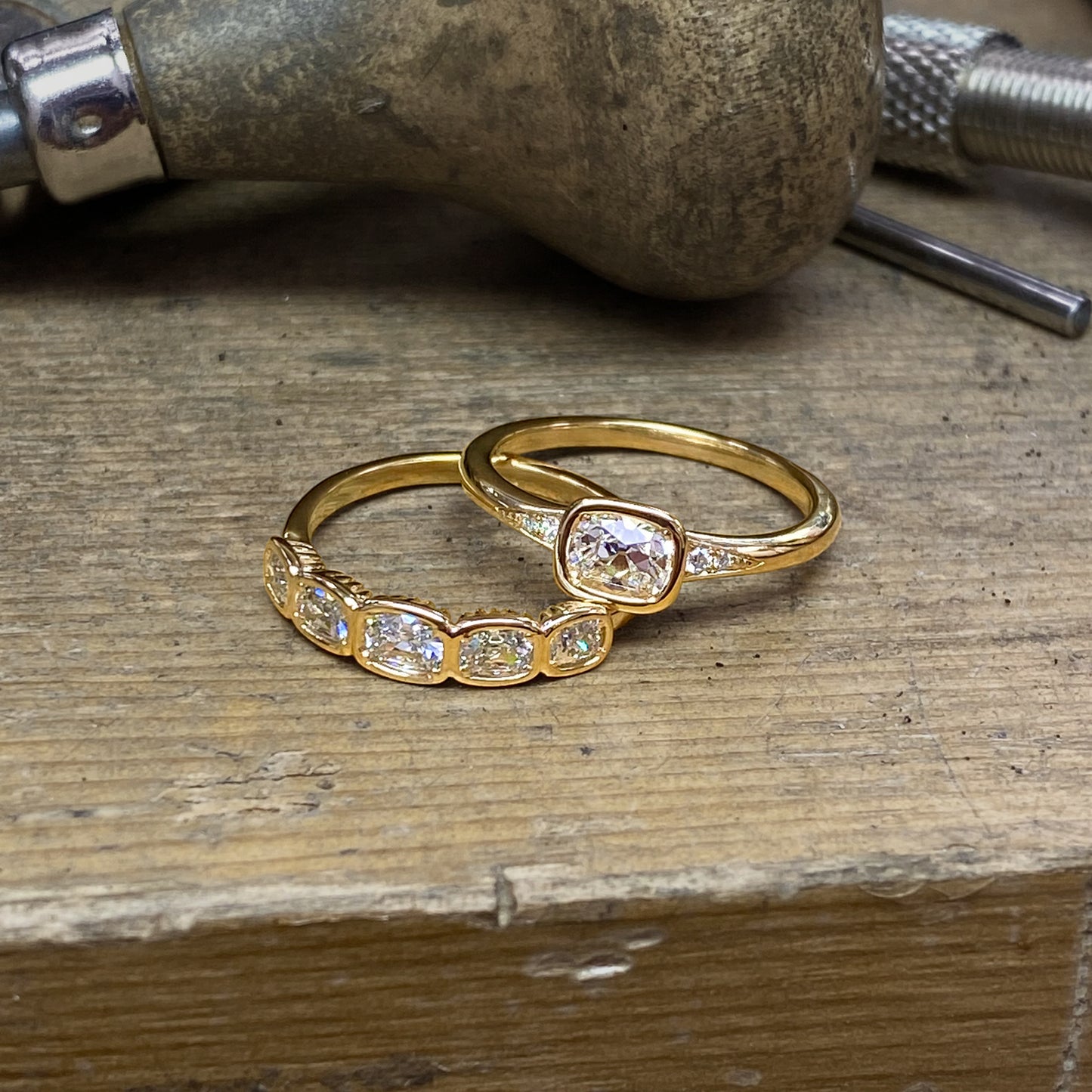 REVIVAL East-West Old Mine Cut Lab Diamond Ring with Accents – 0.40ctw